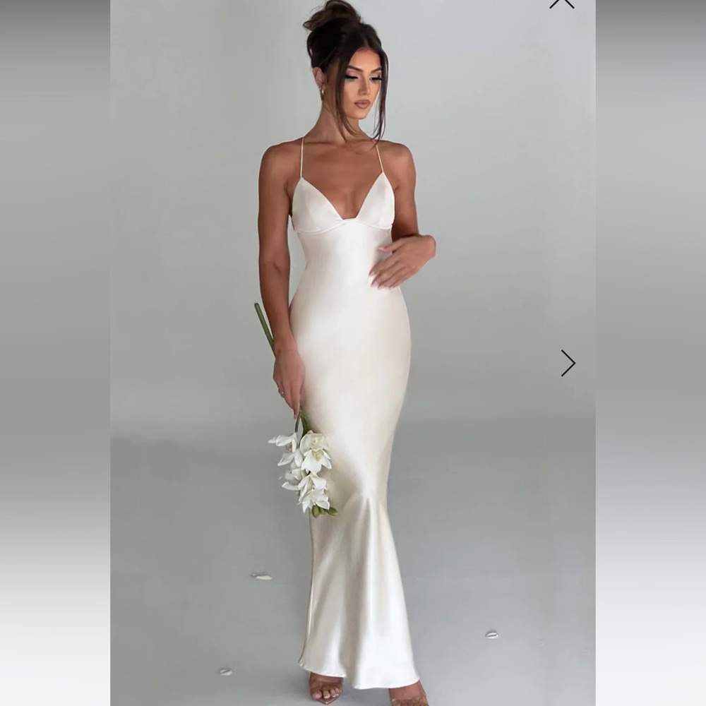 Baby boo Fashion Ivory Satin Maxi Dress
